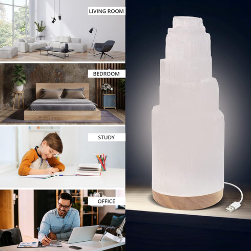 Selenite Crystal Lamp 25 cm | HIMALAYAN GLOW